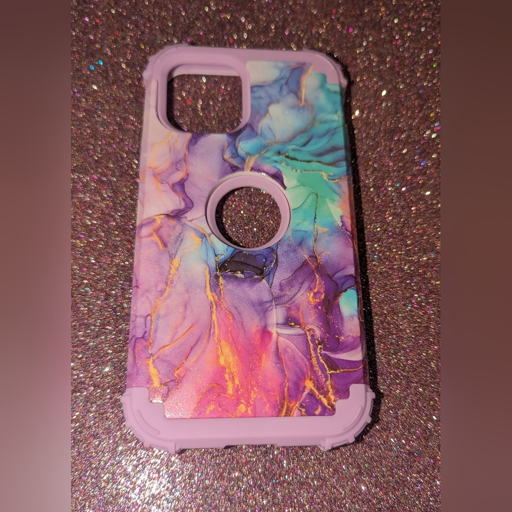 iPhone 12 Case/iPhone 12 Pro Case HoCase Watercolor Marble Pink Purple
